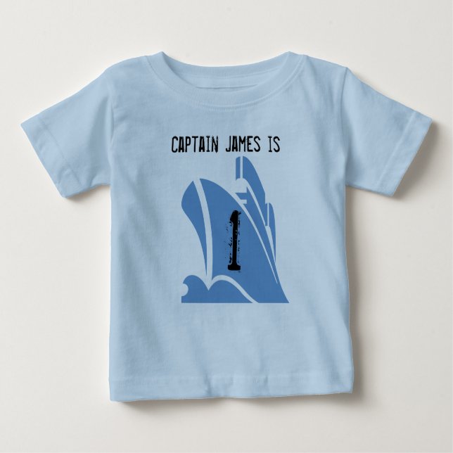T-shirt Pour Bébé Navire Capitaine Personnalisable 1er Anniversaire  (Devant)