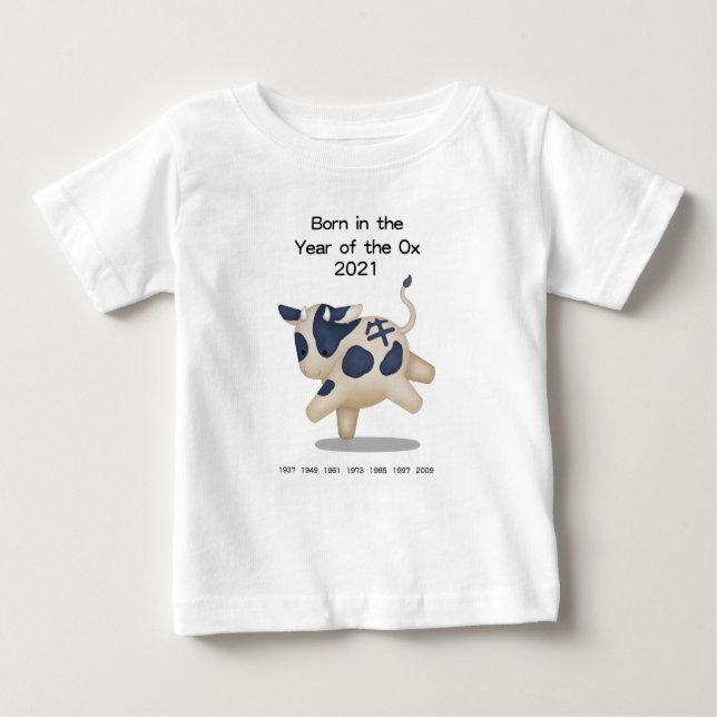 T-shirt Pour Bébé Né dans l'année de l'Ox 2021 Zodiac Sign Cute (Devant)