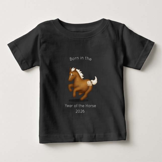 T-shirt Pour Bébé Né dans l'Année du Cheval Noir (Devant)