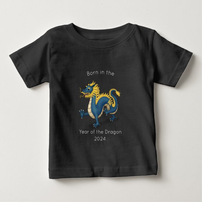 T-shirt Pour Bébé Né dans l'année du Dragon Noir (Devant)