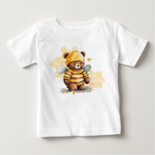 T-shirt Pour Bébé Nid d'abeille et ours en peluche au miel marron