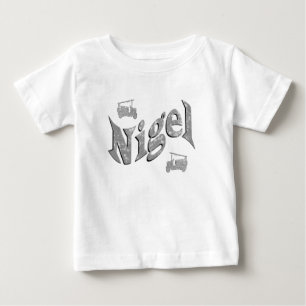 T-shirt Pour Bébé "Nigel" Nom Avec Camions de Pompiers Vintage,