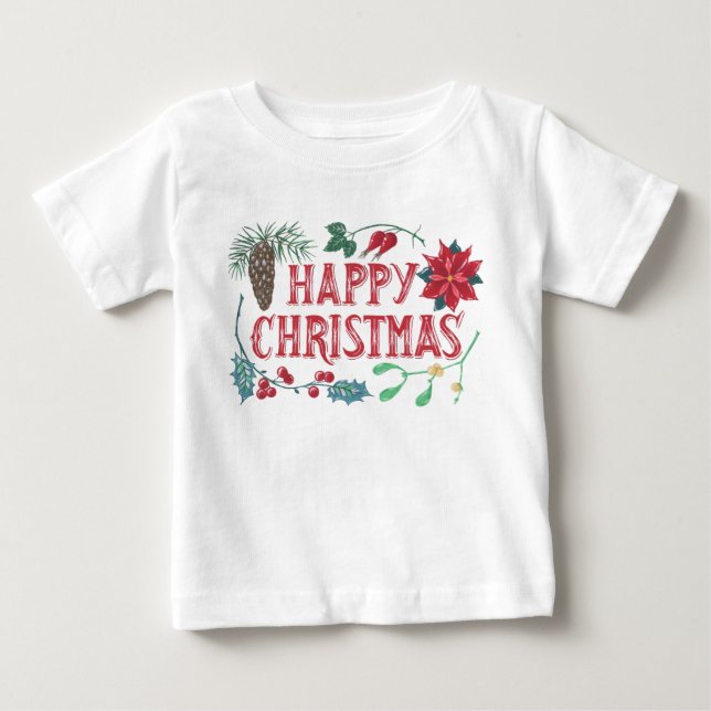 T-shirt Pour Bébé Noël botanique traditionnel (blanc) (Devant)