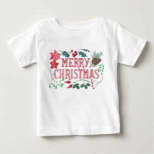T-shirt Pour Bébé Noël botanique traditionnel (blanc)