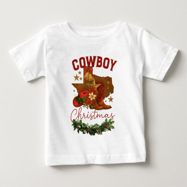 T-shirt Pour Bébé Noël Cowboy (Devant)