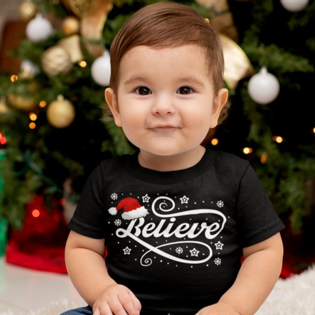 T-shirt Pour Bébé Noël Croire Père Noël - Noir de chapeau de Père No (Créateur téléchargé)