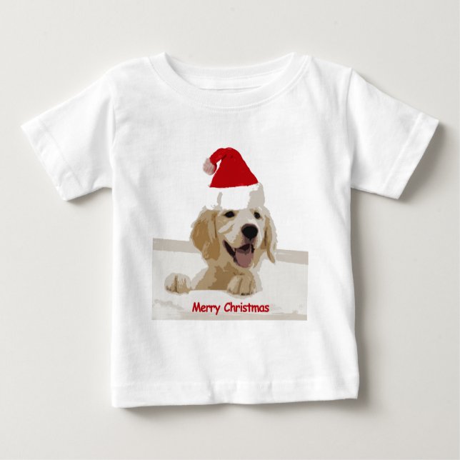 T-shirt Pour Bébé Noël de Golden Retriever avec Santa Hat (Devant)