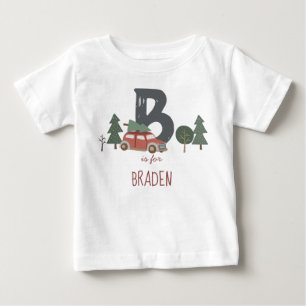 T-shirt Pour Bébé Noël de l'alphabet initial de l'enfant gris vert r