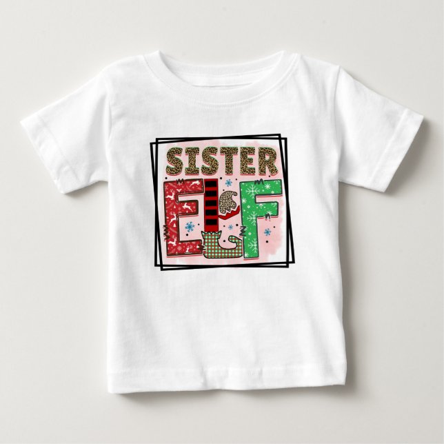 T-shirt Pour Bébé Noël de l'elfe sœur (Devant)