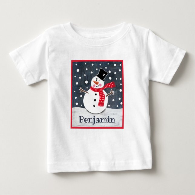 T-shirt Pour Bébé Noël de Snowman personnalisé (Devant)