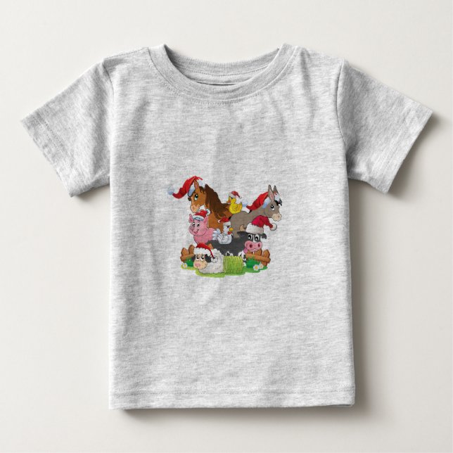 T-shirt Pour Bébé Noël des animaux de ferme (Devant)