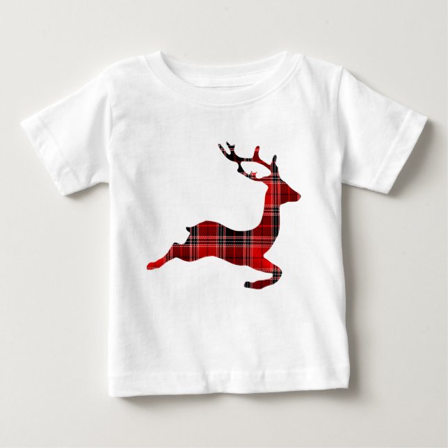 T-shirt Pour Bébé Noël des rennes écossais de Tartan (Devant)