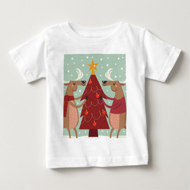 T-shirt Pour Bébé Noël des rennes vintages (Devant)