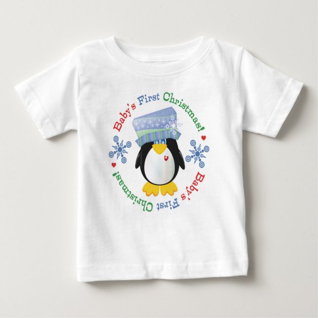 T-shirt Pour Bébé Noël du bébé de pingouin de flocon de neige (Devant)