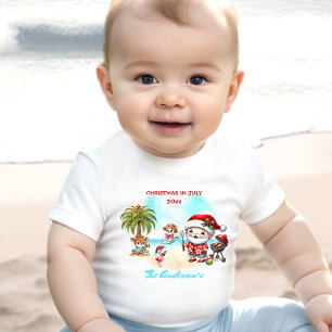 T-shirt Pour Bébé Noël En Juillet Joli Père Noël Tropical Nom Été