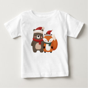 T-shirt Pour Bébé Noël/hiver Mignonne Ours et renard
