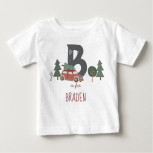 T-shirt Pour Bébé Noël initial de l'alphabet de l'enfant gris vert