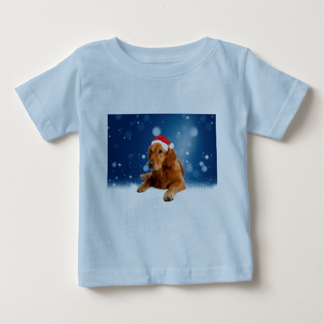 T-shirt Pour Bébé Noël Mignonne Golden Retriever Chien Santa Hat Nei (Devant)
