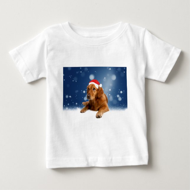 T-shirt Pour Bébé Noël Mignonne Golden Retriever Chien Santa Hat Nei (Devant)