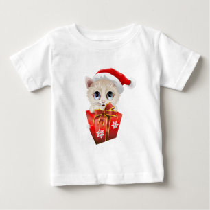 T-shirt Pour Bébé Noël Père Noël Kitten avec cadeau