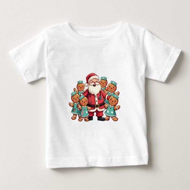 T-shirt Pour Bébé Noël Père Noël Pain d'épices Infirmières (Devant)