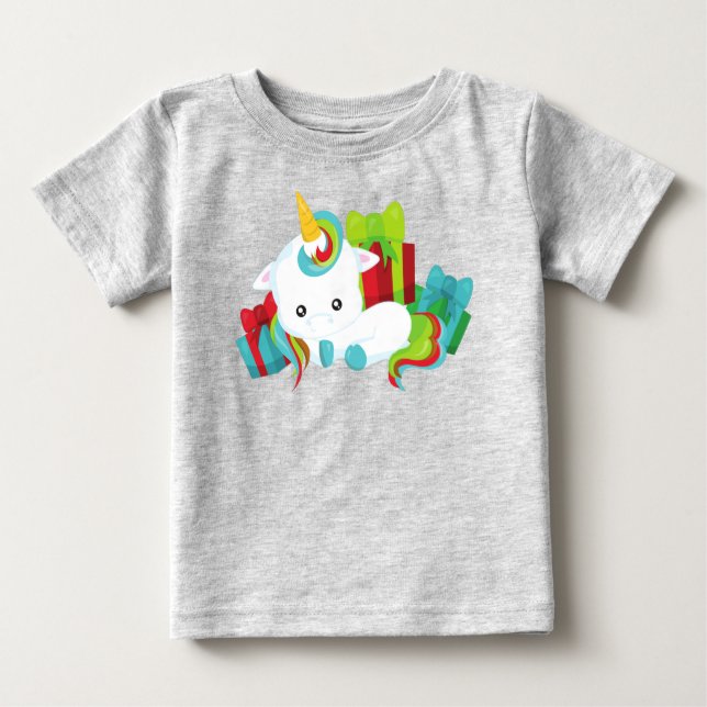 T-shirt Pour Bébé Noël Unicorne, Cadeaux, Cadeaux, Cadeaux, Noël, No (Devant)