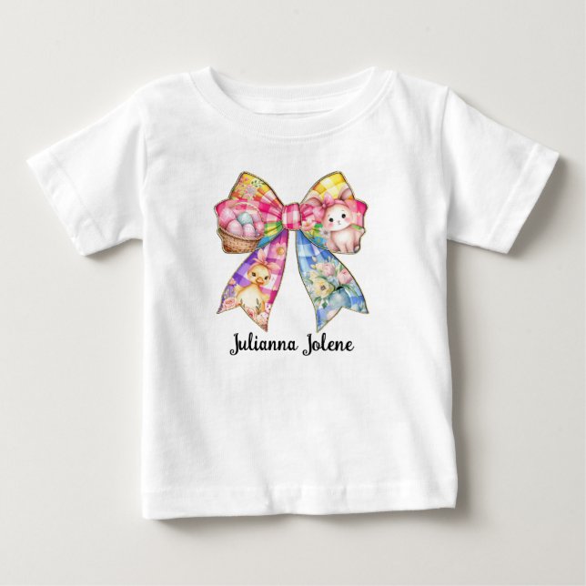 T-shirt Pour Bébé Nœud Coquette de Pâques Personnalisé Couleur Nom (Devant)