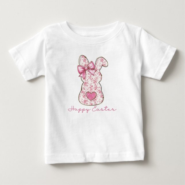 T-shirt Pour Bébé Nœud Coquette Lapin de Pâques Floral Rose (Devant)