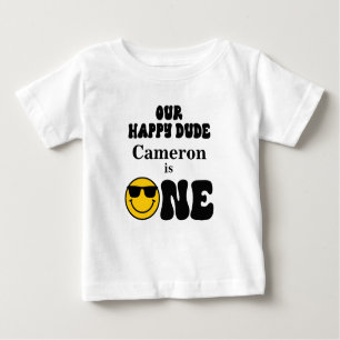 T-shirt Pour Bébé Noir Blanc Jaune Notre Joyeux Mec 1er Anniversaire