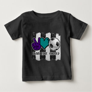 T-shirt Pour Bébé Noir et blanc Striped Peace Love Soccer