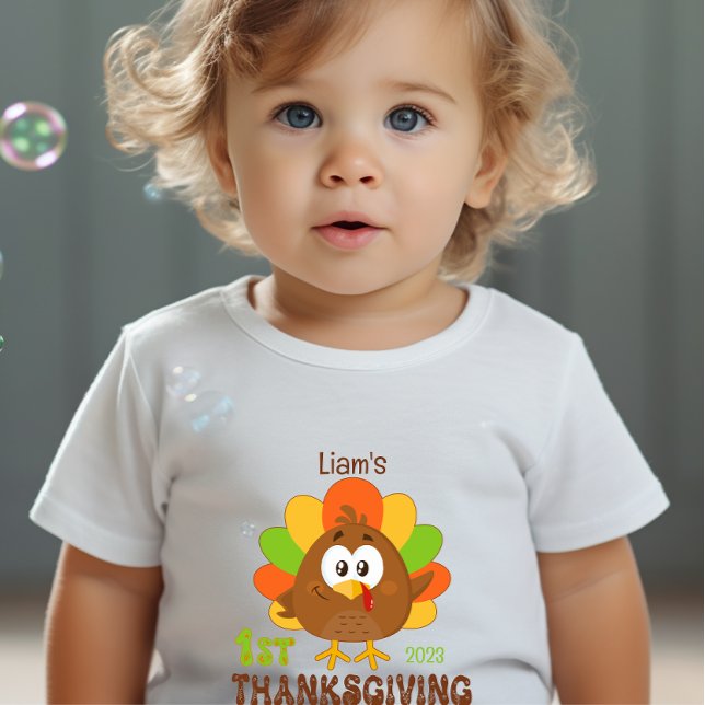 T-shirt Pour Bébé Nom Année Première Thanksgiving blanc (Créateur téléchargé)