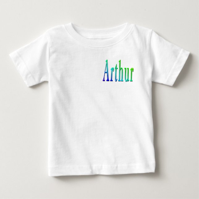 T-shirt Pour Bébé Nom Arthur conçu en vert et bleu, (Devant)