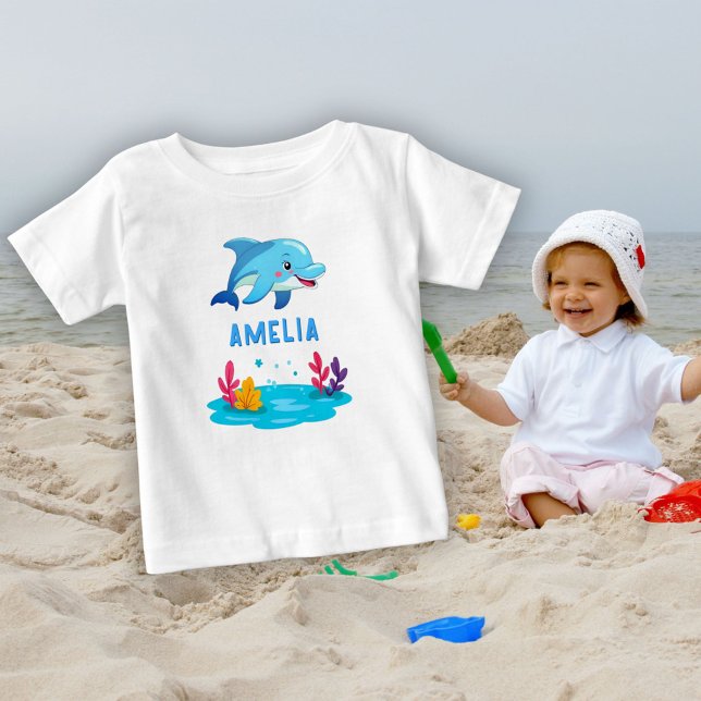 T-shirt Pour Bébé Nom d'animaux marins de dauphin mignon (Créateur téléchargé)