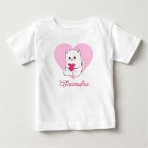 T-shirt Pour Bébé Nom de chat cœur rose mignon personnalisé Kawaii
