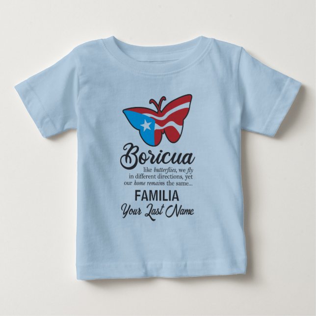 T-shirt Pour Bébé Nom de famille Porto Rico - Citation de papillon (Devant)