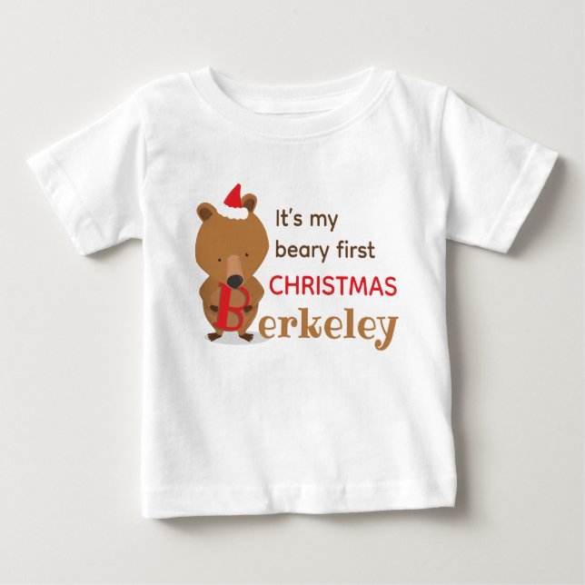 T-shirt Pour Bébé Nom de l'ours premier Noël (Devant)