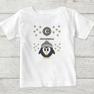 T-shirt Pour Bébé Nom de pingouin mignon étoiles jaune gris