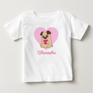T-shirt Pour Bébé Nom de Pug en forme de cœur rose Kawaii mignon per