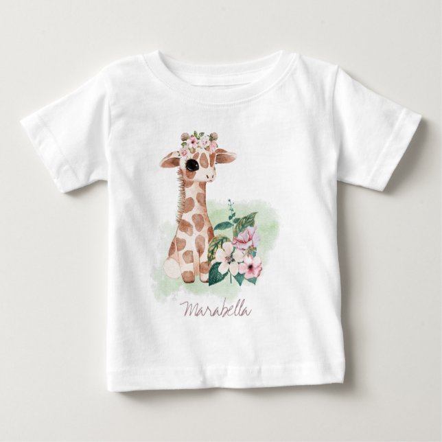 T-shirt Pour Bébé *~* Nom du bébé Giraffe Nursery Girl Jungle Sweet  (Devant)