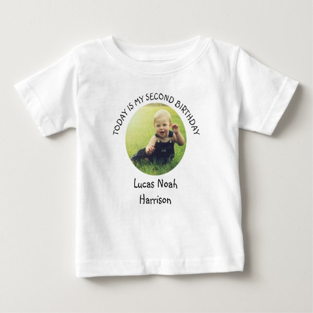 T-shirt Pour Bébé Nom du deuxième Anniversaire Cute Photo ronde Fête (Devant)
