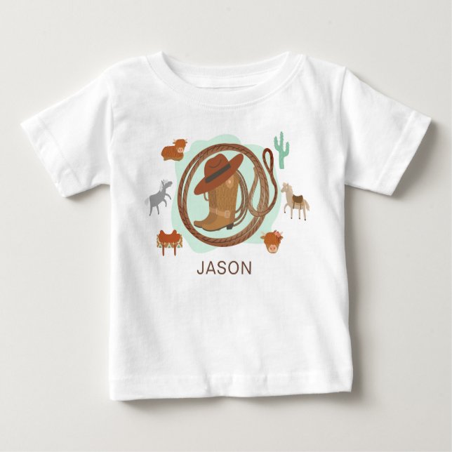 T-shirt Pour Bébé Nom du garçon Cowboy personnalisé T-shirt bébé (Devant)