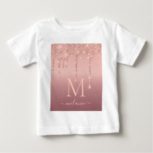 T-shirt Pour Bébé Nom du monogramme Rose texte Parties scintillant d