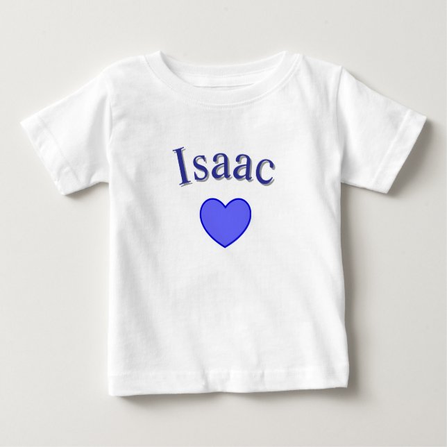 T-shirt Pour Bébé Nom Isaac Bleu Avec Cœur, (Devant)