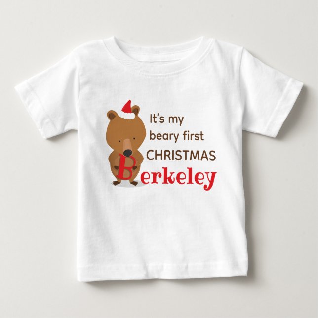 T-shirt Pour Bébé Nom Ours 1er Noël (Devant)