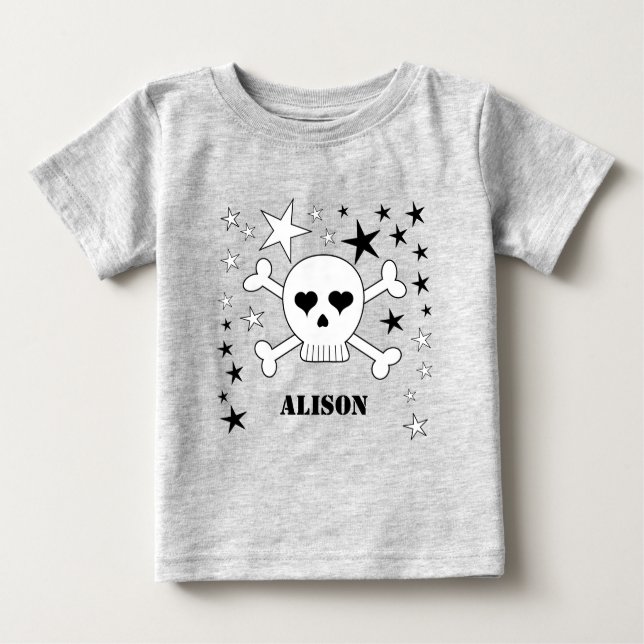 T-shirt Pour Bébé Nom personnalisable Cute Skull and Crossbones (Devant)