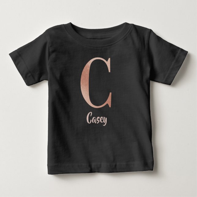 T-shirt Pour Bébé Nom personnalisable lettre d'or rose C (Devant)