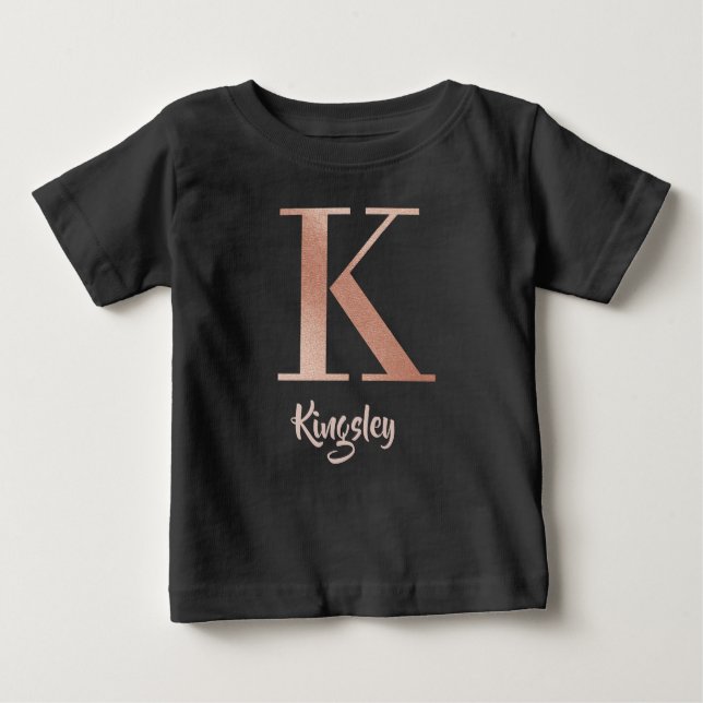 T-shirt Pour Bébé Nom personnalisable rose lettre or K (Devant)