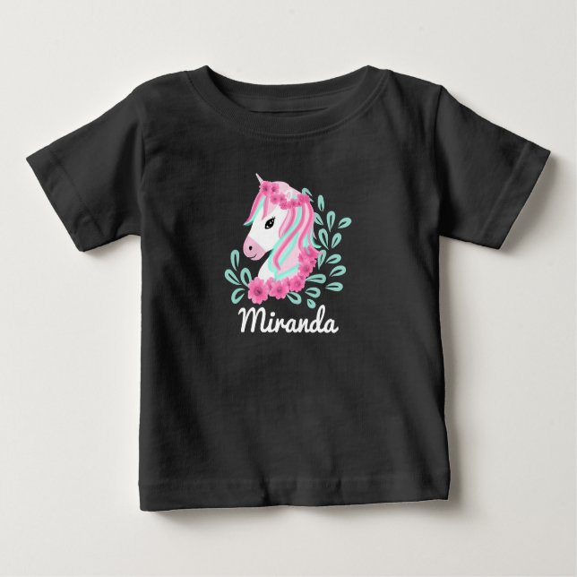 T-shirt Pour Bébé Nom personnalisable Unicorn magique mignon (Devant)