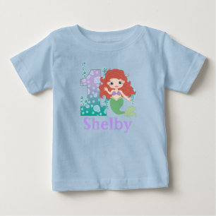 T-shirt Pour Bébé Nom personnalisé 1er anniversaire Princesse Mermai