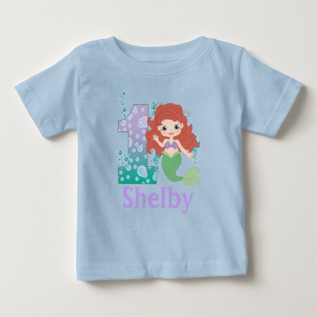 T-shirt Pour Bébé Nom personnalisé 1er anniversaire Princesse Mermai (Devant)